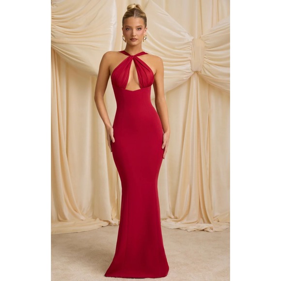 Oh Polly Dresses & Skirts - Oh Polly True Red Halter Twist Keyhole Open Back Maxi Dress 11937D Size 0 NEW